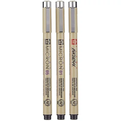 Sakura Pigma Micron műszaki rajztoll és ecsetfilc készlet - 3 db