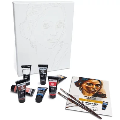 Sennelier Abstract akril festőkészlet, Step by Step - Kabari Portrait: 7x21 ml + festővászon + ecset