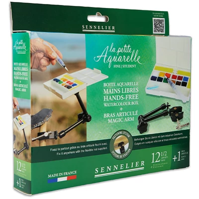 Sennelier la petite Aquarelle Hands-free akvarellfesték készlet - 12x1/2 szilke + víztartályos ecset + magic arm