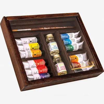 Sennelier Rive Gauche olaj festőkészlet, 12x10 ml + kiegészítők, fadobozos
