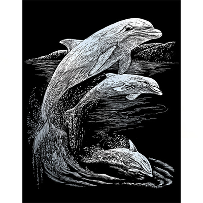Karckép gravírozó készlet karctűvel, 20x25 cm - Delfinek, ezüst
