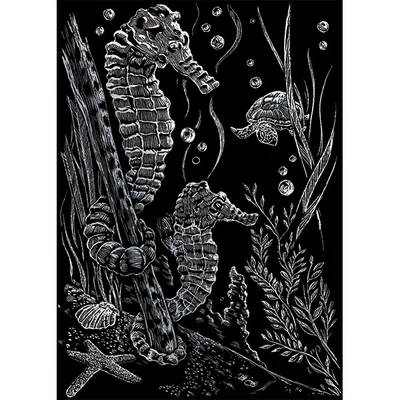 Karckép gravírozó készlet karctűvel, 12x18 cm - Tengeri csikók, ezüst
