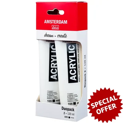 Talens Amsterdam akrilfesték, 2x120 ml, 105, titanium white