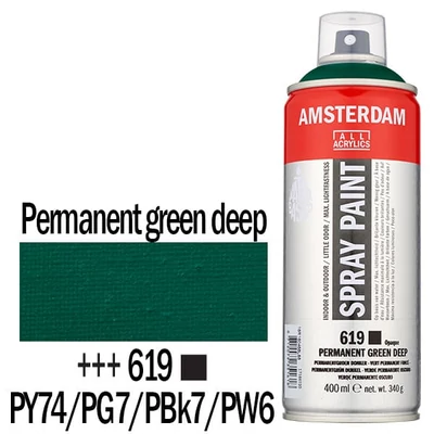 Talens Amsterdam vízbázisú akrilfesték spray, 400 ml - 619, permanent green deep