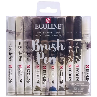 Talens Ecoline Brush Pen akvarell ecsetfilc készlet - 10 db, Grey