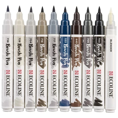 Talens Ecoline Brush Pen akvarell ecsetfilc készlet - 10 db, Grey