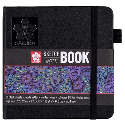 Sakura Sketch/note book jegyzet- és vázlatfüzet, fekete papír -  12x12 cm