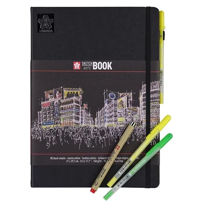 Sakura Sketch/note book jegyzet- és vázlatfüzet, fekete papír - A4