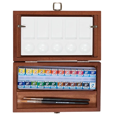 Talens Van Gogh akvarellfesték készlet - 24 db + kiegészítők, fadobozos