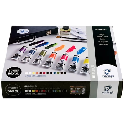 Talens Van Gogh olaj festőkészlet -  Starter Box XL: 12x40 ml + kiegészítők, fadobozos