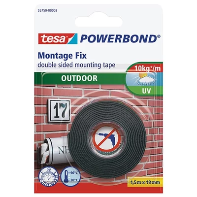 Tesa 55750 Powerbond kétoldalas montázsszalag, kültéri, fekete, 19 mm x  1,5 m