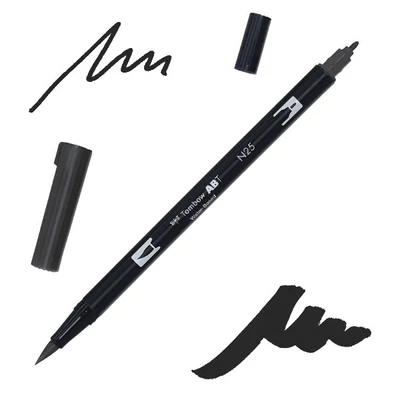 Tombow abt dual brush pen kétvégű filctoll - N25, lamp black