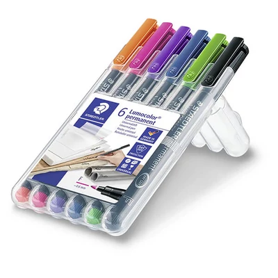 Alkoholos marker készlet, Staedtler, Lumocolor, 0,6mm, intenzív színek - 6db