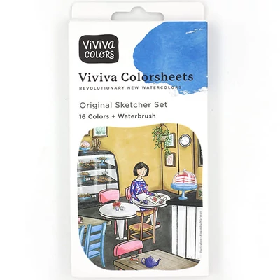 Viviva Colorsheets akvarellfestő papírpaletta készlet - 16 szín + víztartályos ecset, Original Sketcher Set