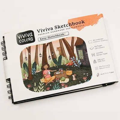Viviva Easy Sketchbook vázlatfüzet tükörrel, 240 g, sima, 64 oldal - A5 fekvő, spirálos