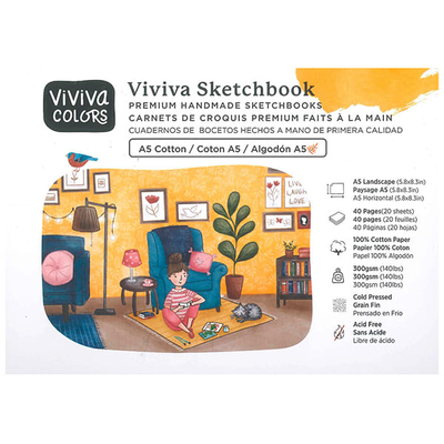 Viviva Sketchbook Cotton vázlatfüzet, 300 g, érdes, 40 oldal - A5 fekvő