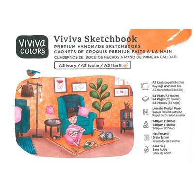 Viviva Sketchbook Ivory vázlatfüzet, 240 g, sima, 64 oldal - A5 fekvő