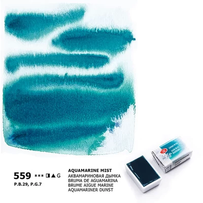 White Nights szilkés akvarellfesték, 2,5 ml, granuláló - 559, aquamarine mist