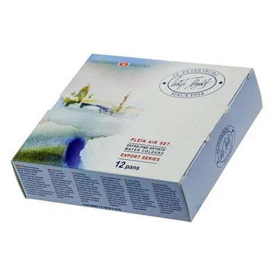 White Nights akvarellfesték készlet - 12 db, Plein Air, műanyag dobozban
