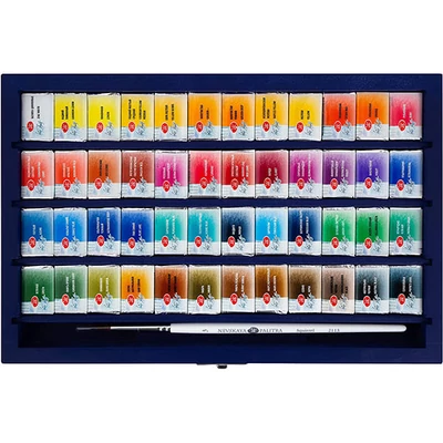 White Nights akvarellfesték készlet - 48 db + ecset, fadobozos