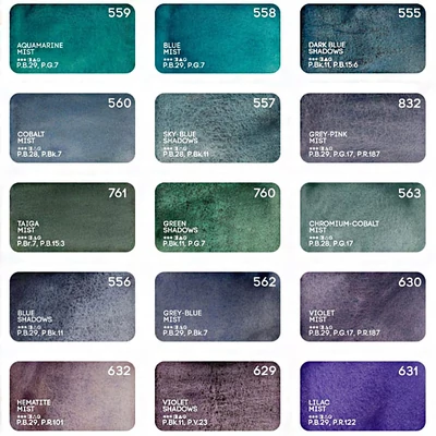 White Nights akvarellfesték készlet - 12 db, Granulation, műanyag dobozban