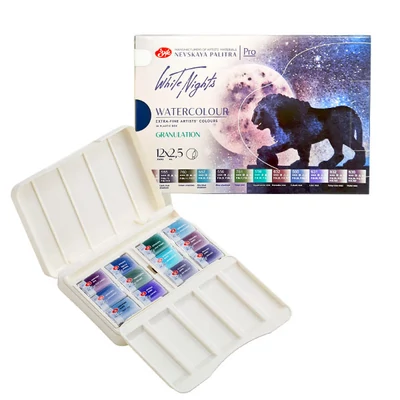 White Nights akvarellfesték készlet - 12 db, Granulation, műanyag dobozban