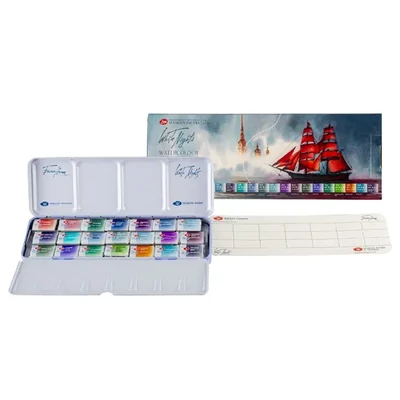 White Nights szilkés akvarellfesték készlet - 21 db, Granulation, fémdobozban