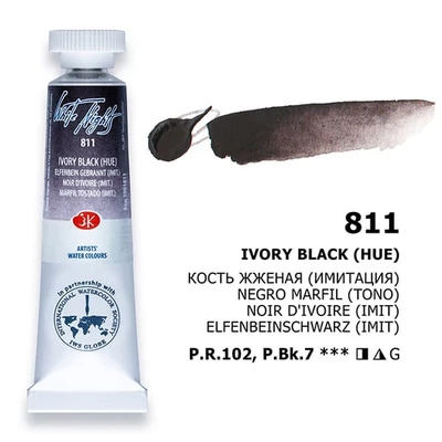 White Nights tubusos akvarellfesték, 10 ml - 811, ivory black