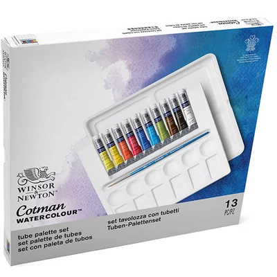 Winsor&amp;Newton Cotman akvarellfesték készlet, 10x8 ml + ecset - Palette