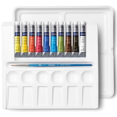 Winsor&amp;Newton Cotman akvarellfesték készlet, 10x8 ml + ecset - Palette