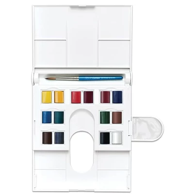 Winsor&amp;Newton Cotman akvarellfesték készlet, 14x1/2 szilke + ecset - Field