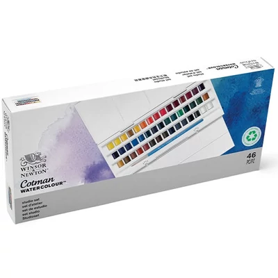 Winsor&amp;Newton Cotman akvarellfesték készlet, 45x1/2 + ecset - Studio