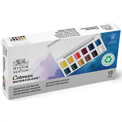 Winsor&amp;Newton Cotman Pocket Set akvarellfesték készlet, 12x1/2 szilke + ecset - Sketchers'