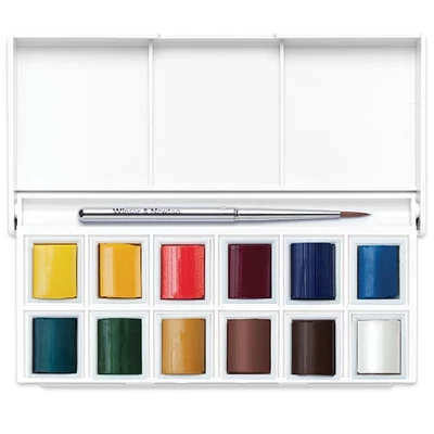 Winsor&amp;Newton Cotman Pocket Set akvarellfesték készlet, 12x1/2 szilke + ecset - Sketchers'