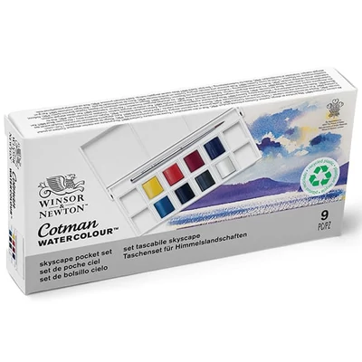 Winsor&amp;Newton Cotman Pocket Set akvarellfesték készlet, 8x1/2 szilke + ecset - Skyscape
