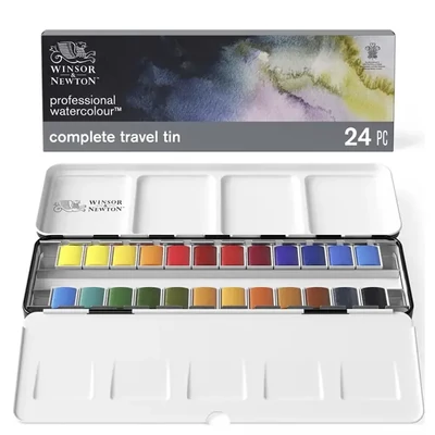 Winsor&amp;Newton Professional akvarellfesték készlet, szilkés - 24x1/2, Complete Travel Tin