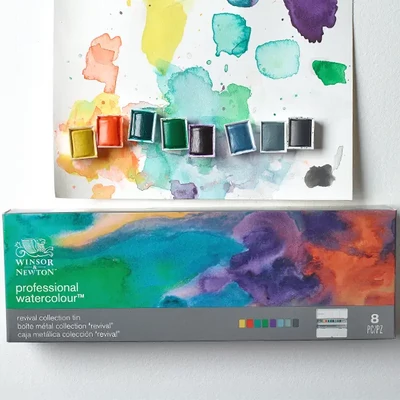 Winsor&amp;Newton Professional akvarellfesték készlet, szilkés - 8x1/2, Revival Collection Tin