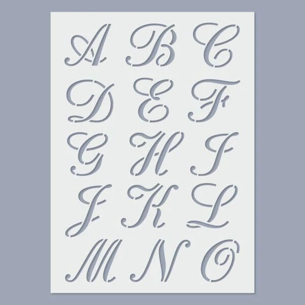Stencil, 15x20 cm, 2 ív/csomag - ABC Calligraphy betűk, 30 mm