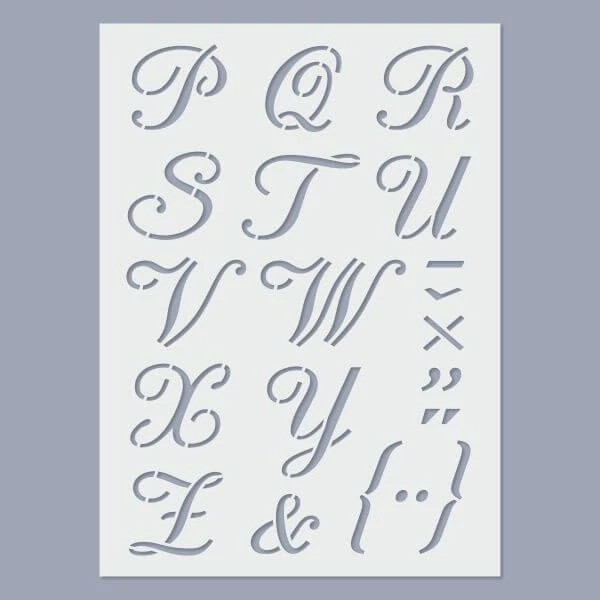 Stencil, 15x20 cm, 2 ív/csomag - ABC Calligraphy betűk, 30 mm
