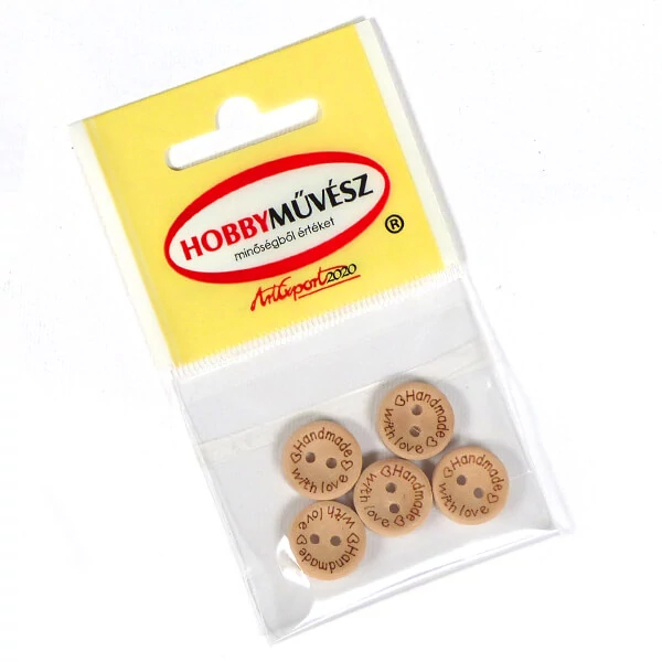 Fa gombok - Handmade with love, 1,5 cm, 5 db