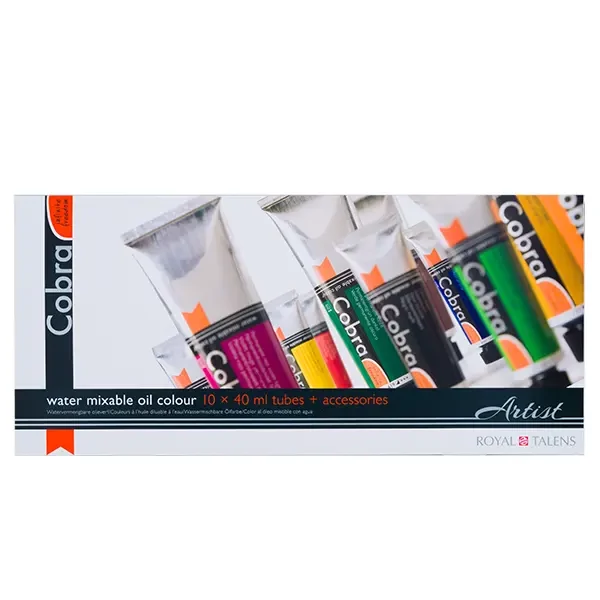 Talens Cobra vizes olaj festőkészlet, 10x40 ml + 1x75 ml + kiegészítők