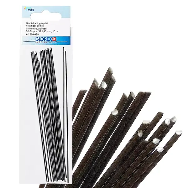Gyertyatű, virágtű, hegyes végű drót  - 1,4 mm, 15 cm, 20 db - fekete