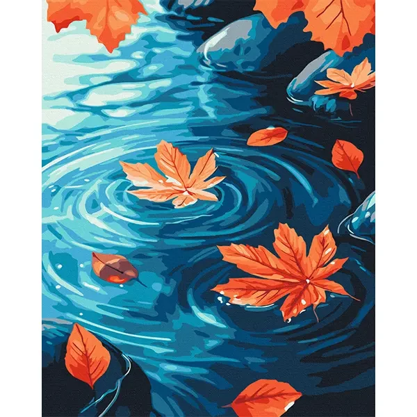 Számozott kifestő készlet, feszített vásznon, 40x50 cm - Arany levelek a vízen