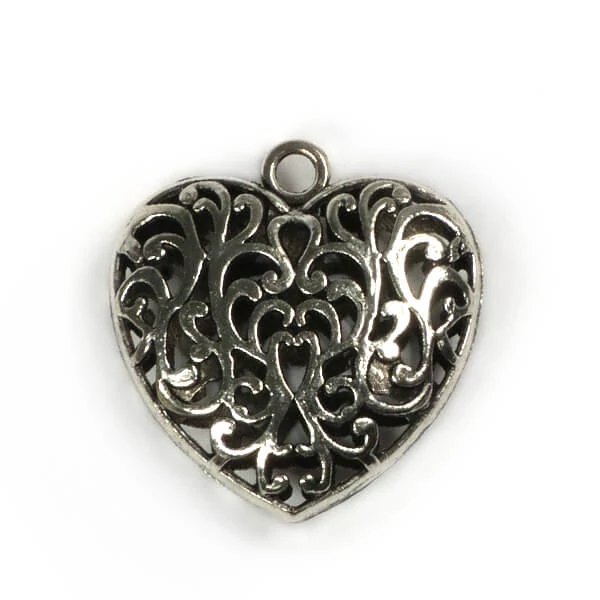Charm fémdísz, 1 db - szív, 3D, áttört