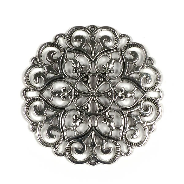 Charm fémdísz, 1 db - kerek, áttört, szíves