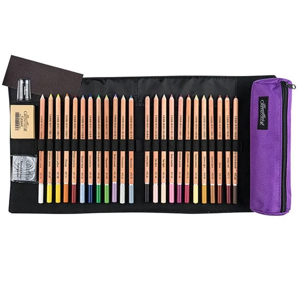 Cretacolor Pencil Wrap Set rajzkészlet feltekerhető vászon tartóban - Pastel Pencils, 29 db-os