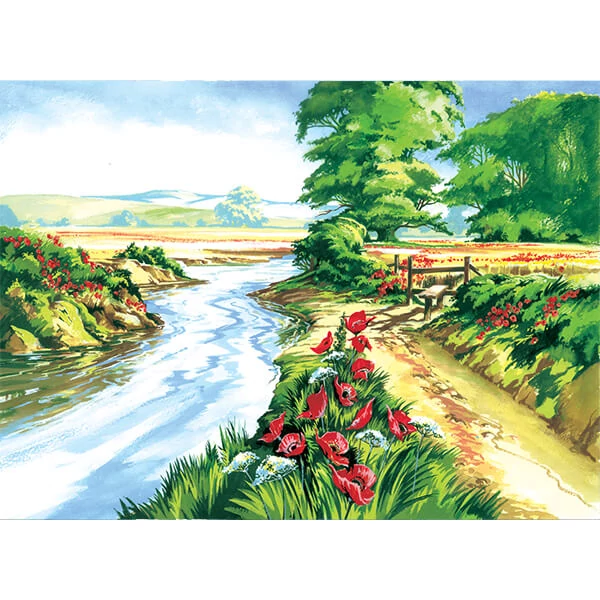 Számozott kifestő készlet, akrilfesték+ecset, 29x39 cm - Pipacsmező