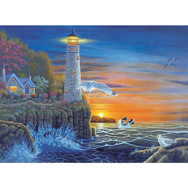 Számozott kifestő készlet, akrilfesték+ecset, 29x39 cm - Vízparti világítótorony