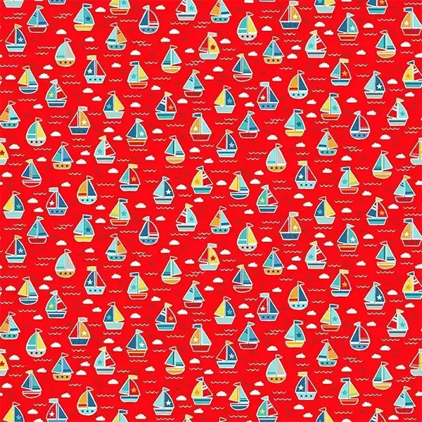 Patchwork anyag - Makower - Pool Party Boats Red 2439/R