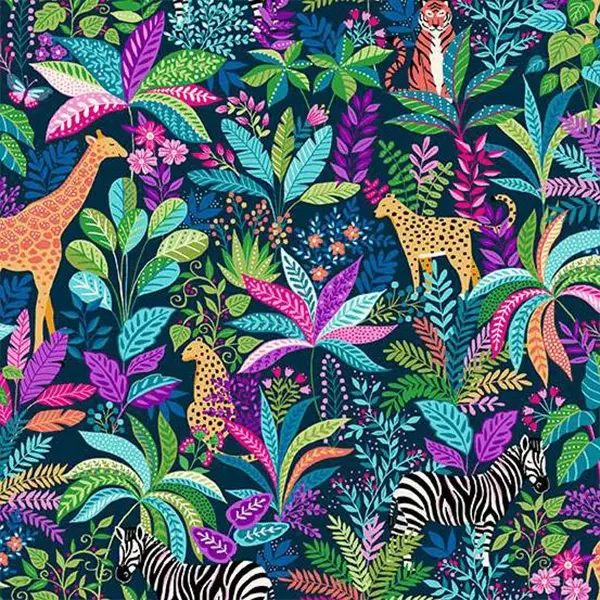 Patchwork anyag - Makower - Tropica 146/B Wildlife blue